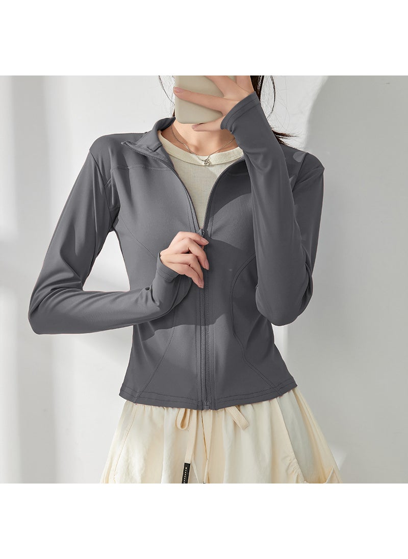 Generic - Womens Yoga Suit 2025 Spring New Style Pilates Training Sports Quick Dry Jacket Running Fitness Top All-Weather Training Outerw Sea rock gray - Image 1