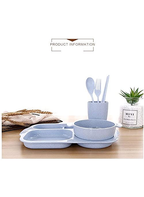 NILKANTH - NILKANTH® Unbreakable Divided Portion Plate - Wheat Straw Fiber, Microwave & Dishwasher Safe,Plate, Bowl, Cup, Fork, Spoon, Chopsticks 6 Piece Set for Kids Adults (Green) - Image 1