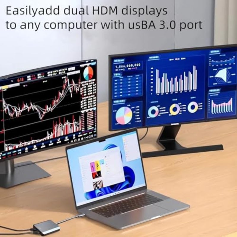 موزع USB 3.0 إلى HDMI للشاشات المزدوجة: هيكل أسود من الألومنيوم، يدعم شاشة ممتدة 4K عند 30 هرتز + 1080 بكسل عند 60 هرتز، متوافق مع MST مع نظام التشغيل macOS/Windows - Image 2