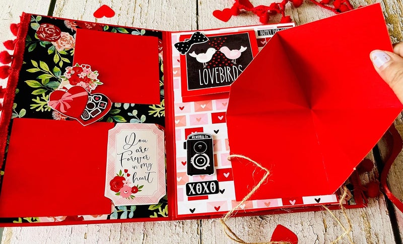 Crafted Forever Falling hearts in a jar scrapbook photo album for anniversary birthday romantic memories A5 size holds 36 photos satin closure Without Photos - Image 3