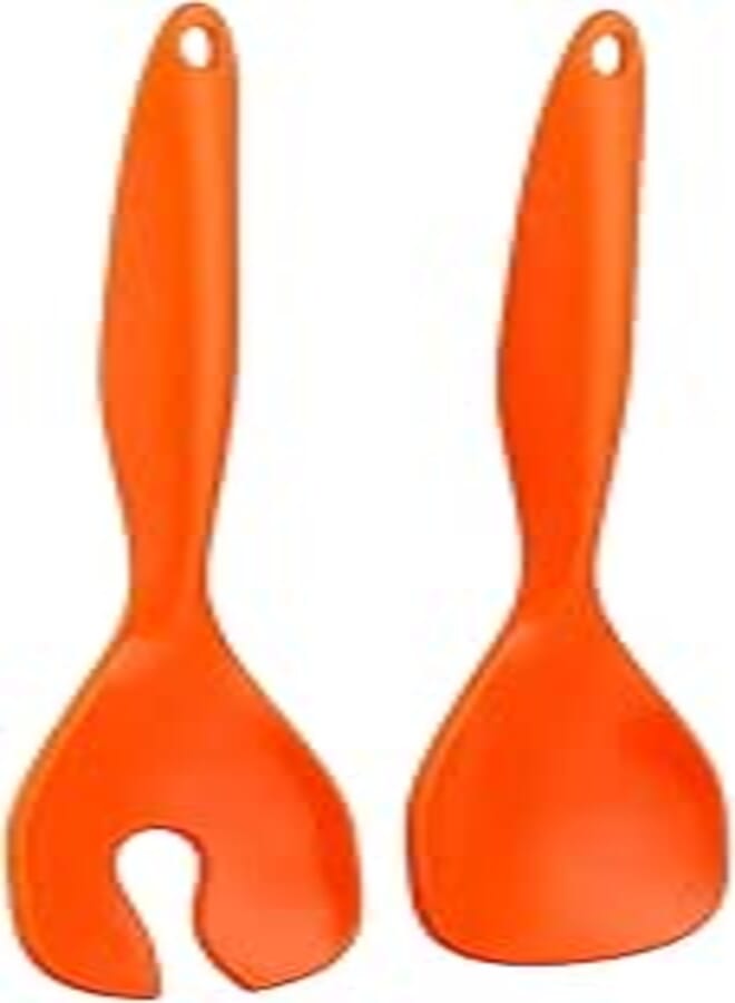 M-Design Plastic Salad Serving Spoon & Fork Set (Orange)