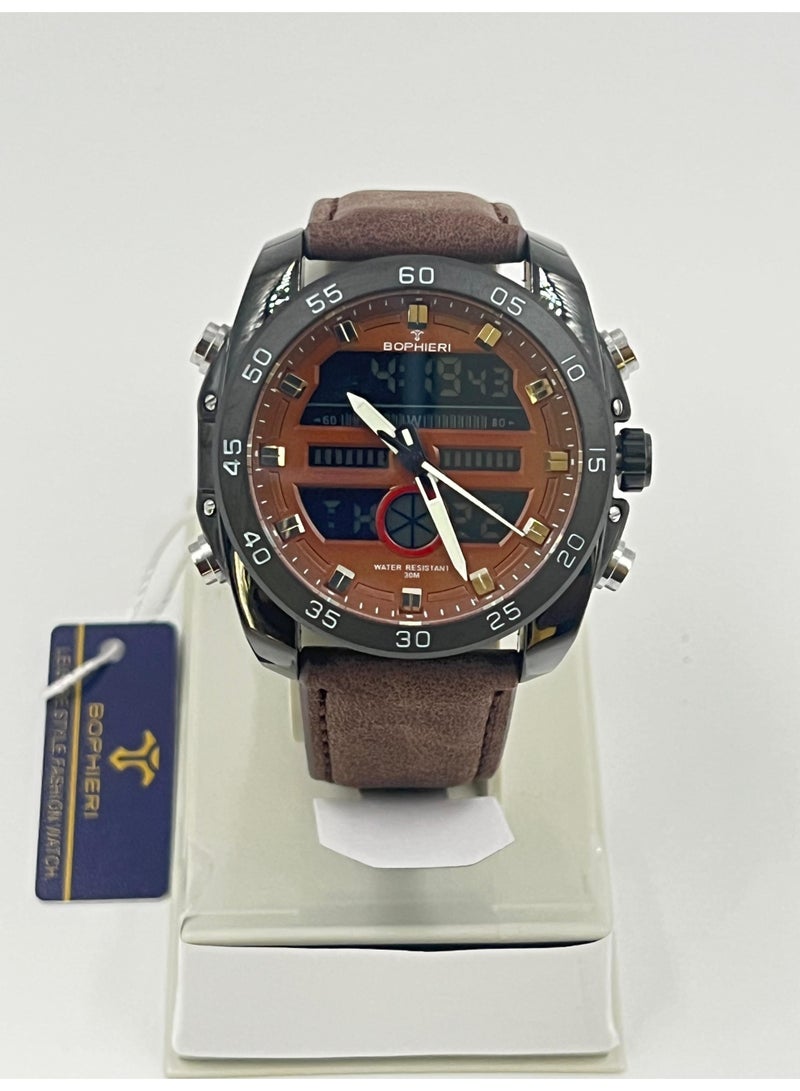 Bophieri Brown leather strap Dual dial (Analog/digital) men's watch - Image 5