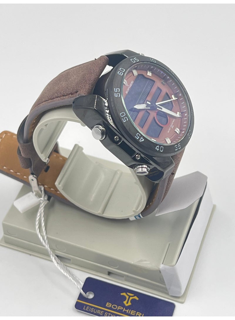 Bophieri Brown leather strap Dual dial (Analog/digital) men's watch - Image 2