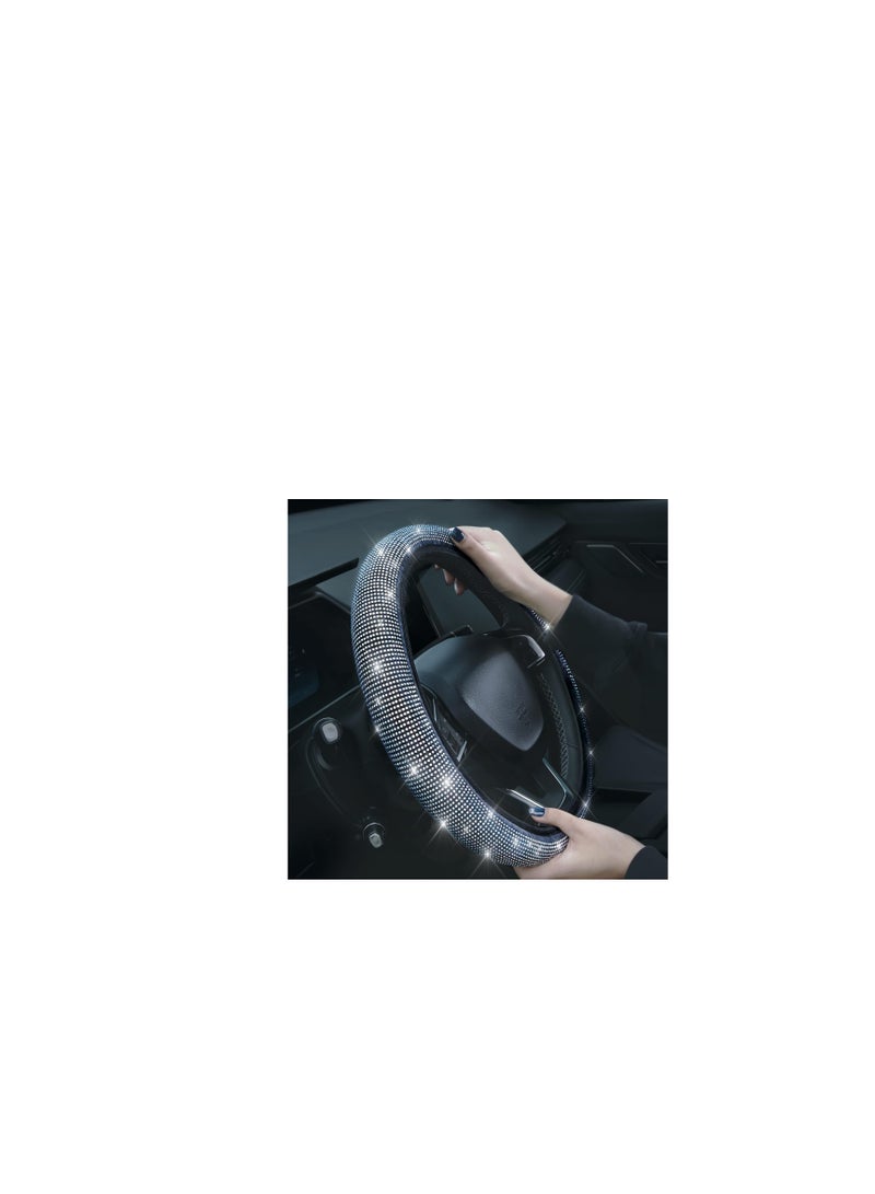 Leather steering wheel cover, size 38, silver