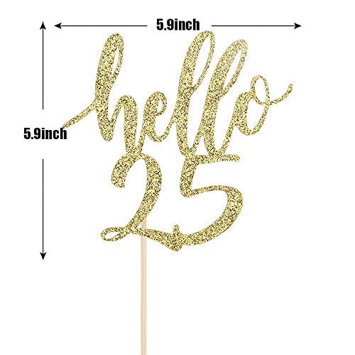 Festiko® Hello 25 Cake Topper – 25th Birthday / 25th Anniversary Party Cake Decoration, 25th Birthday / 25th Anniversary Party Decorations Supplies (Gold, Hello 25) - Image 3