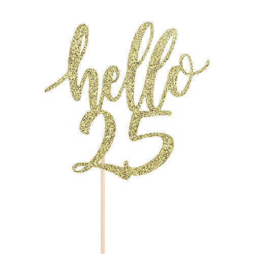 Festiko® Hello 25 Cake Topper – 25th Birthday / 25th Anniversary Party Cake Decoration, 25th Birthday / 25th Anniversary Party Decorations Supplies (Gold, Hello 25) - Image 2