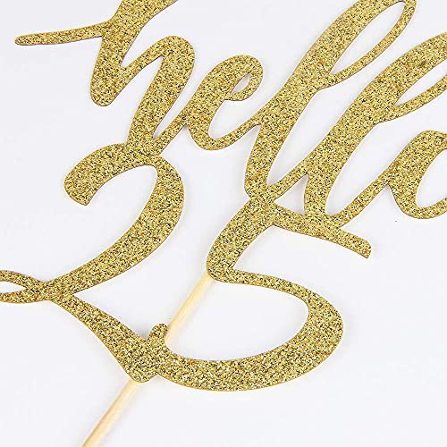 Festiko® Hello 25 Cake Topper – 25th Birthday / 25th Anniversary Party Cake Decoration, 25th Birthday / 25th Anniversary Party Decorations Supplies (Gold, Hello 25) - Image 4