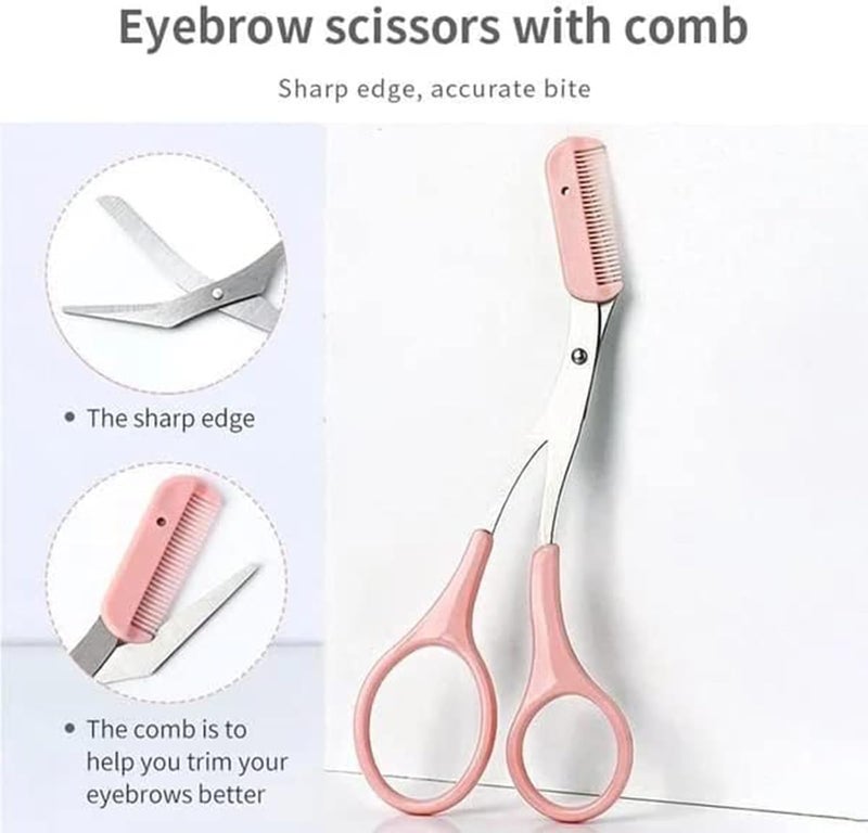 Juformin Eyebrow Trimmer Set, 3 Pcs Eyebrow Lamination Kit,Eyebrow Scissors with Comb& Curved Eyebrow Razor&Straight Eyebrow Razor,Convenient Beauty Tools for Men Women(Pink) - Image 3