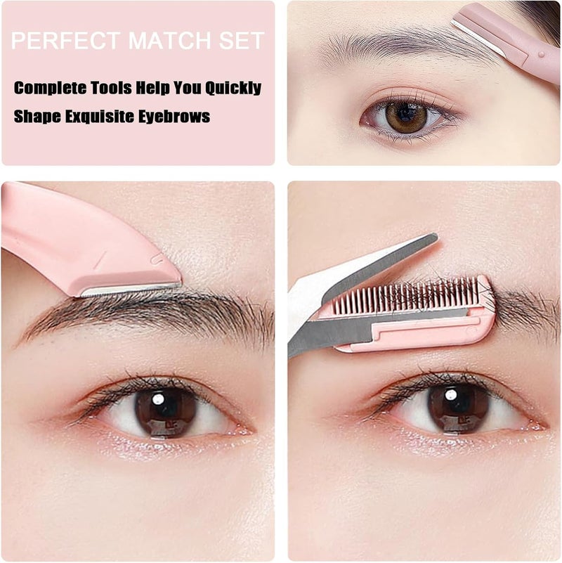 Juformin Eyebrow Trimmer Set, 3 Pcs Eyebrow Lamination Kit,Eyebrow Scissors with Comb& Curved Eyebrow Razor&Straight Eyebrow Razor,Convenient Beauty Tools for Men Women(Pink) - Image 2