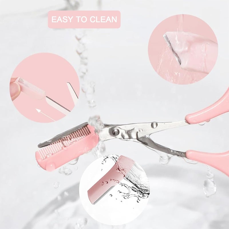 Juformin Eyebrow Trimmer Set, 3 Pcs Eyebrow Lamination Kit,Eyebrow Scissors with Comb& Curved Eyebrow Razor&Straight Eyebrow Razor,Convenient Beauty Tools for Men Women(Pink) - Image 5