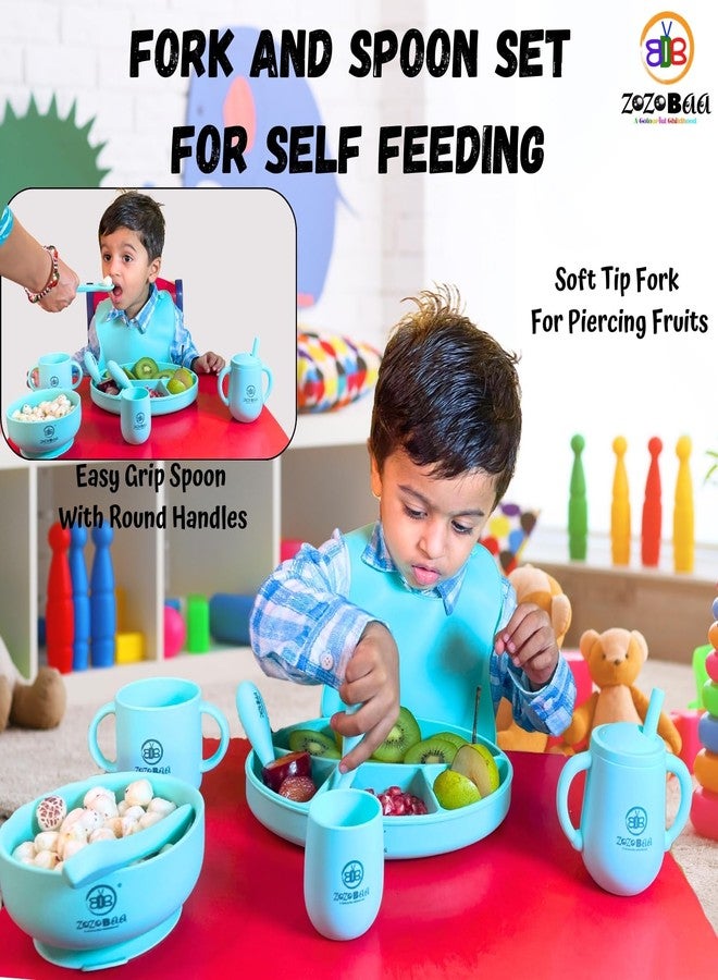 ZoZoBaa Baby Weaning Spoon & Fork Set, Chewable Silicone Utensils for Training Infants, Baby Led Self Feeding, 6 M+| Gum Friendly, BPA Free, Dishwasher Safe, Unbreakable, 1 Pair, Mint Green - Image 2