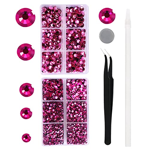 MEIBITE 6796PCS Light rose Hotfix Rhinestones Crystal Stones Glass for Fabric Clothes Shirts Sparkly Flat Back Round with Tweezers and Picking Pen SS6SS30 Set