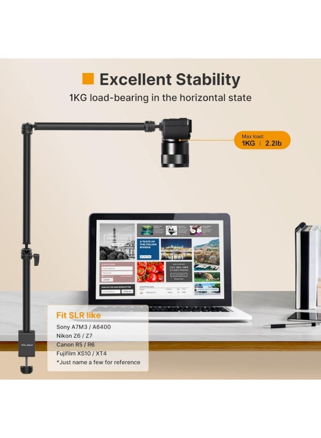 ULANZI Flexible Arm, LS08 Overhead Camera Mount, Desk Camera Stand 3 Section Pole Adjusted, Webcam Microphone Boom Arm with ¼-inch Screw, Clamp Mount for Photography, Video, Live Streaming - Image 4