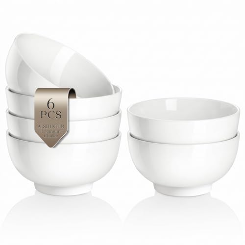 AISBUGUR Porcelain Soup Bowls Set of 6,26 oz Deep Cereal Bowls for Kitchen,White Ceramic Bowls for Breakfast-Soup,Cereal,Salad,Ramen-Microwave & Dishwasher Safe Bowls. - Image 1