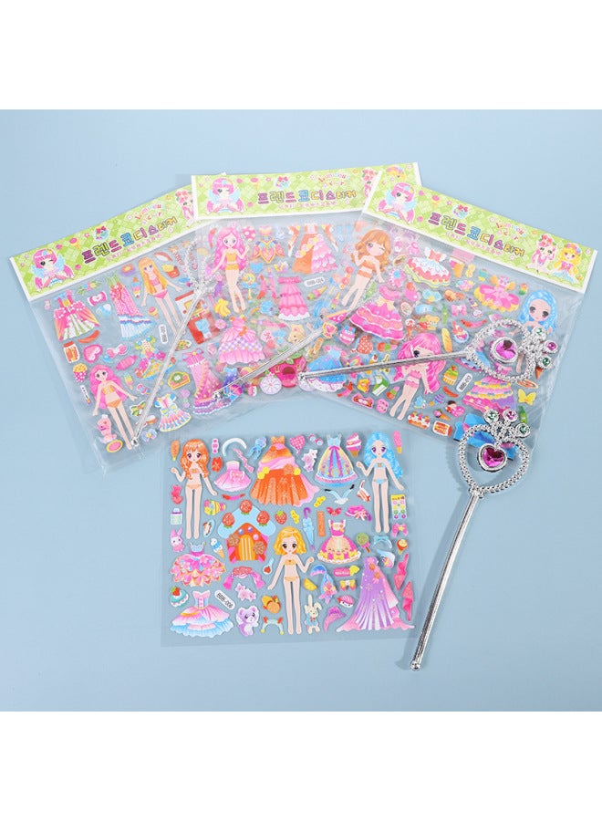 Children's Stickers Princess Dressing Stickers With Bracelet Crown Cane Children's Educational Stickers Beautiful Girl Dressing Stickers Stickers-Specifications:12 Princess Dressing Stickers (with Cane)  - Image 2