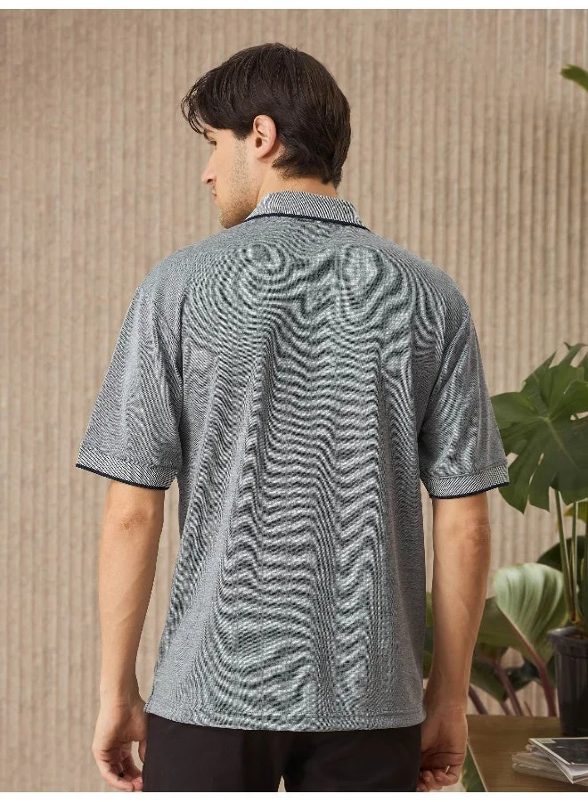 Beyoung Light Grey Melange Texture Regular Fit Solid Polo Tshirt