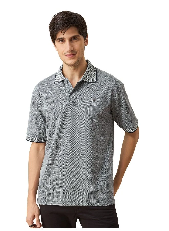 Light Grey Melange Texture Regular Fit Solid Polo Tshirt