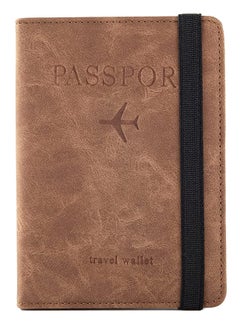 KHAJUL Passport Travel Holder Cover Case with Elastic Strap, PU Leather Rfid Blocking Document Organizer Protector, For Credit & Id Cards, Boarding Passes (Brown)  - Image 1