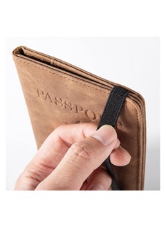 KHAJUL Passport Travel Holder Cover Case with Elastic Strap, PU Leather Rfid Blocking Document Organizer Protector, For Credit & Id Cards, Boarding Passes (Brown)  - Image 2