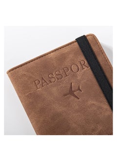 KHAJUL Passport Travel Holder Cover Case with Elastic Strap, PU Leather Rfid Blocking Document Organizer Protector, For Credit & Id Cards, Boarding Passes (Brown)  - Image 3