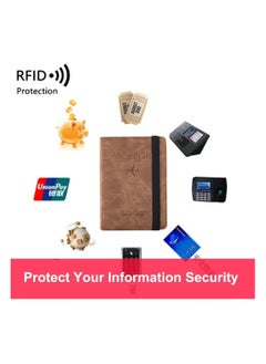 KHAJUL Passport Travel Holder Cover Case with Elastic Strap, PU Leather Rfid Blocking Document Organizer Protector, For Credit & Id Cards, Boarding Passes (Brown)  - Image 5