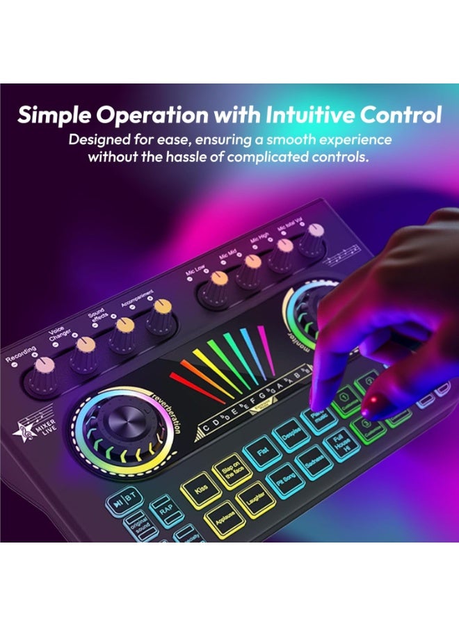 MUNTAQI Gaming Audio Mixer Sound Board – Professional RGB Live Sound Card with Voice Changer, XLR Microphone Interface, DJ Mixer, Streaming & Podcast Audio Interface for PC, Mac, Gaming, and Recording - Image 2