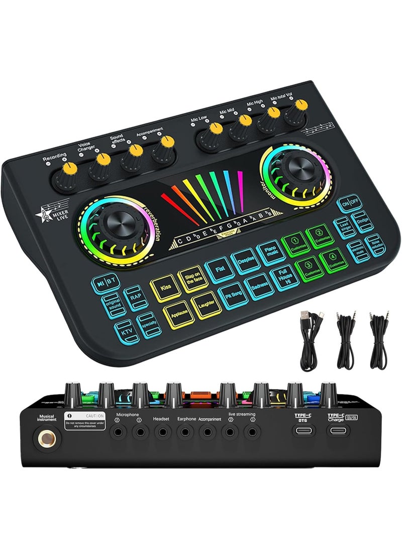 MUNTAQI Gaming Audio Mixer Sound Board – Professional RGB Live Sound Card with Voice Changer, XLR Microphone Interface, DJ Mixer, Streaming & Podcast Audio Interface for PC, Mac, Gaming, and Recording - Image 1