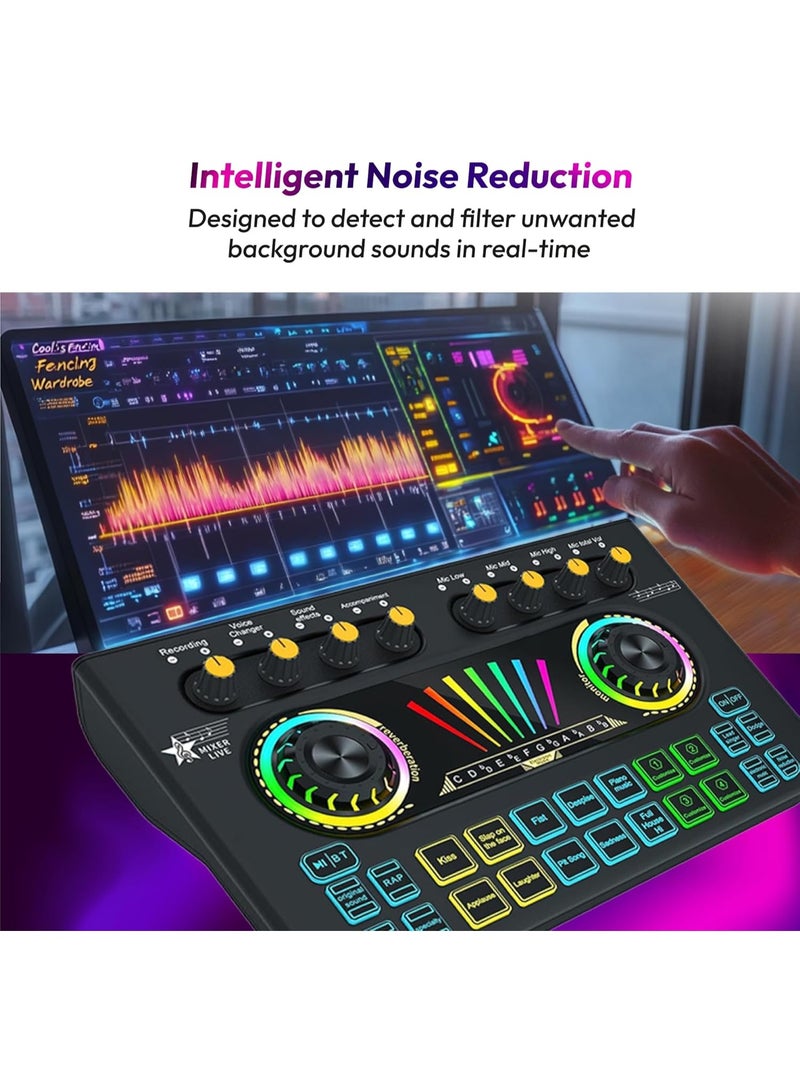 MUNTAQI Gaming Audio Mixer Sound Board – Professional RGB Live Sound Card with Voice Changer, XLR Microphone Interface, DJ Mixer, Streaming & Podcast Audio Interface for PC, Mac, Gaming, and Recording - Image 5