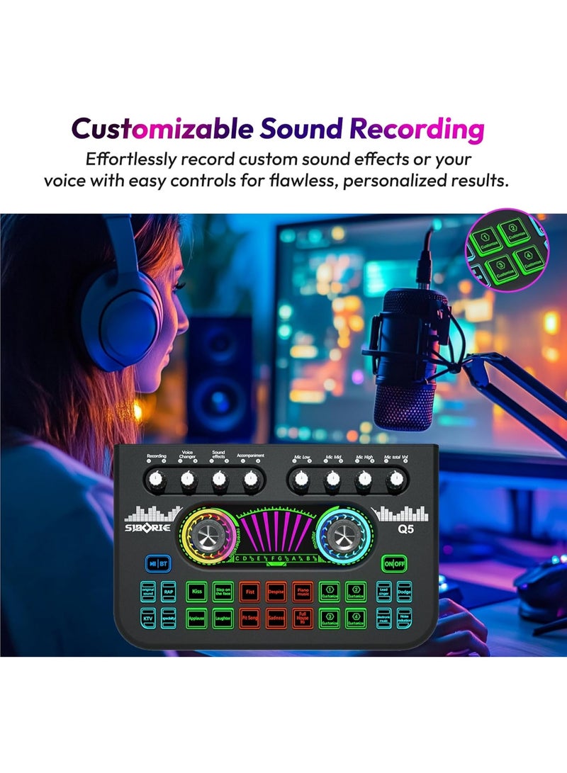 MUNTAQI Gaming Audio Mixer Sound Board – Professional RGB Live Sound Card with Voice Changer, XLR Microphone Interface, DJ Mixer, Streaming & Podcast Audio Interface for PC, Mac, Gaming, and Recording - Image 4