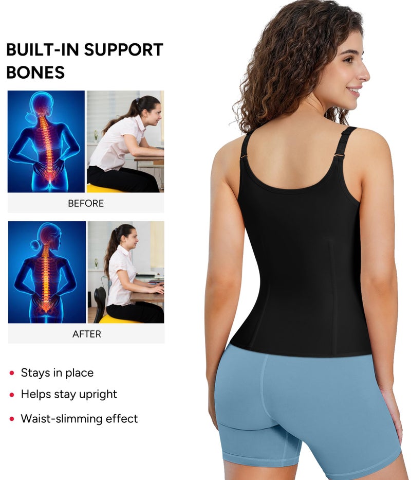 Nebility Women Waist Trainer Corset Zipper Vest Body Shaper Cincher Tank Top with Adjustable Straps (4XL, Black) - Image 4