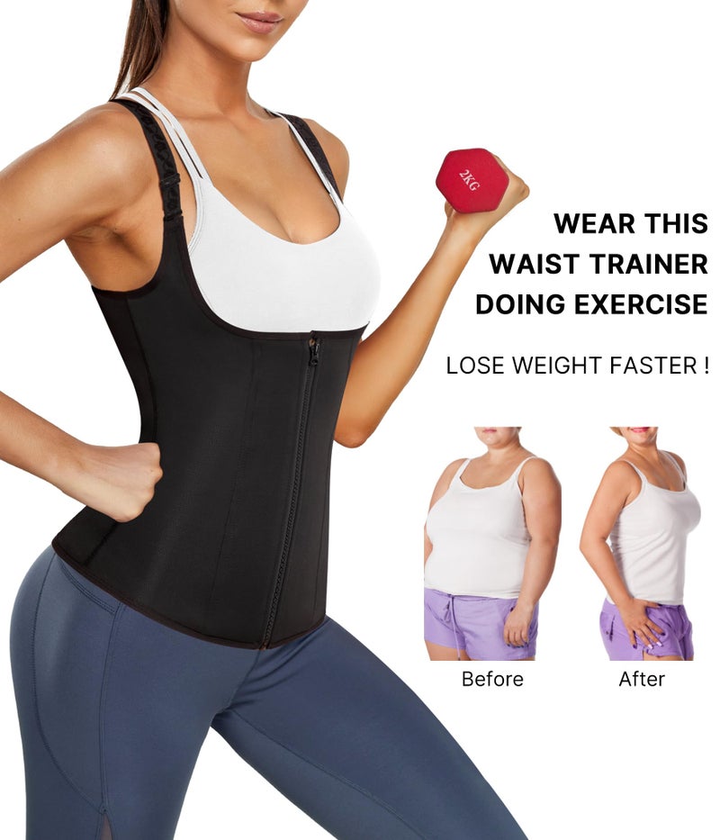 Nebility Women Waist Trainer Corset Zipper Vest Body Shaper Cincher Tank Top with Adjustable Straps (4XL, Black) - Image 2