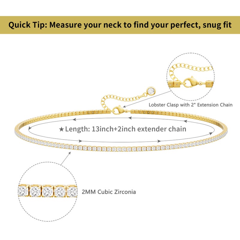 Robaice Tennis Necklace for Women, 14K Gold Plated Rhinestone Choker Necklace for Women, Dainty Cubic Zirconia Cut Faux Diamond Chain 2mm - Image 5