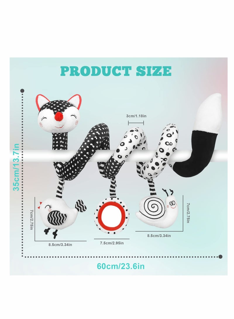 ELECDON Plush Spiral Stroller Toys, Black and White Fox Hanging Rattles, Activity Toys for Newborns, Gift for Babies 0 to 12 Months - Image 5