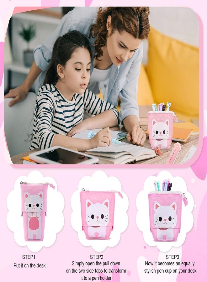 Climberty® Cute Cat Stationery Set Kawaii Pop up Pencil Case with Gel Ink Pens, Multi-Color Click Pen, Mechanical Pencil & Refills, Pencil Pouch, Ruler, Eraser & DIY Stickers for Girls & Students - Image 3