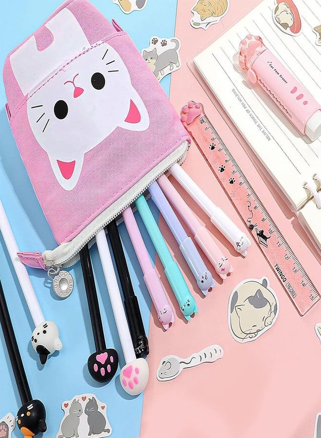 Climberty® Cute Cat Stationery Set Kawaii Pop up Pencil Case with Gel Ink Pens, Multi-Color Click Pen, Mechanical Pencil & Refills, Pencil Pouch, Ruler, Eraser & DIY Stickers for Girls & Students - Image 5