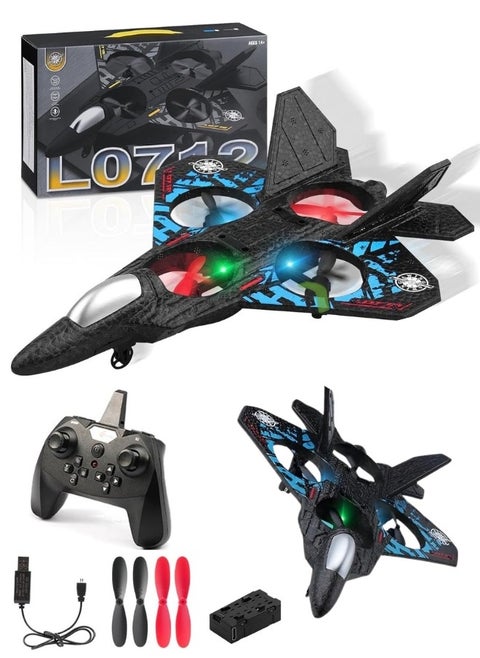 Remote Control Drone Plane 2.4GHz Quadcopter Hovering with Auto Hovering Fighter Aircraft RC Airplane RTF for Beginner Kids and Adults 3D Flip Airplane Toy with Colored Lights USB Charging Model L0712
