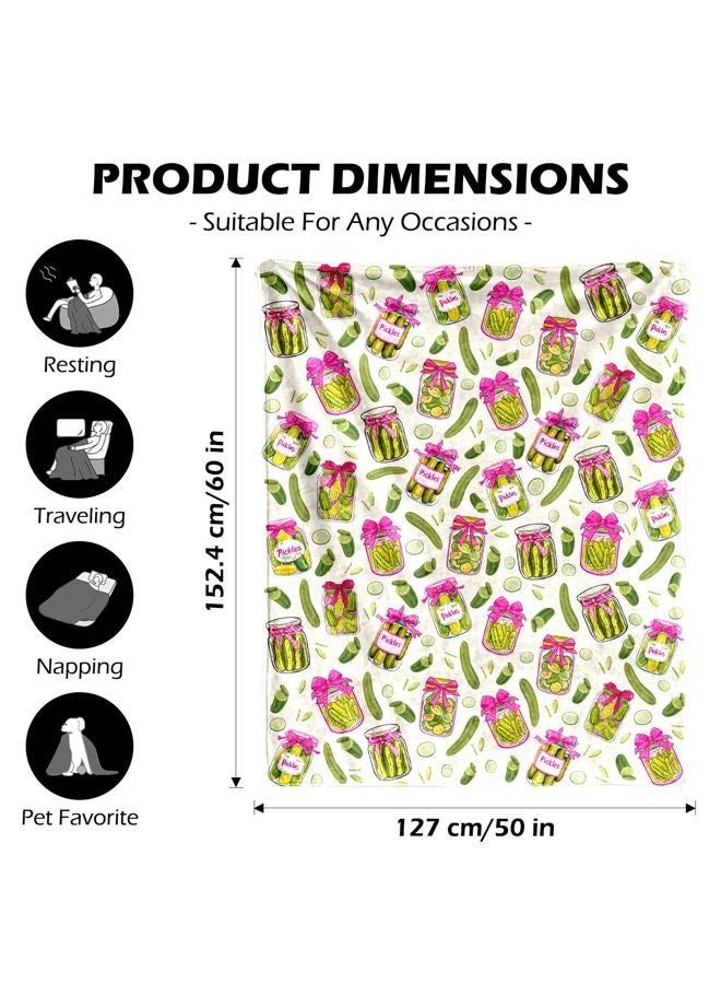 tgruihm Pickle Gifts Blanket - 50 x 60 Inch Cozy Blankets Pickled Cucumber Throw Blanket for Girls, Soft Flannel Blankets for Bed Couch, Kimchi Sofa Stuff Decor for Women, Gift for Pickles Lover - Image 2