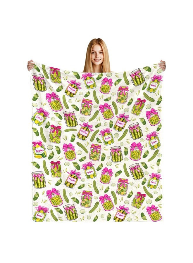 tgruihm Pickle Gifts Blanket - 50 x 60 Inch Cozy Blankets Pickled Cucumber Throw Blanket for Girls, Soft Flannel Blankets for Bed Couch, Kimchi Sofa Stuff Decor for Women, Gift for Pickles Lover - Image 1