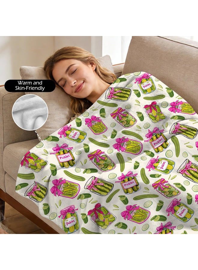 tgruihm Pickle Gifts Blanket - 50 x 60 Inch Cozy Blankets Pickled Cucumber Throw Blanket for Girls, Soft Flannel Blankets for Bed Couch, Kimchi Sofa Stuff Decor for Women, Gift for Pickles Lover - Image 4