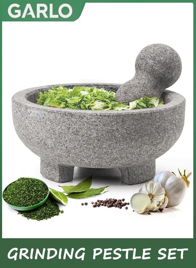Garlo Large Mortar and Pestle Set,4 Cups Unpolished Granite Mexicano Guacamole Bowl,Stone Grinder Bowl for Crushing/Grinding-Guacamole,Spices Grinder,Herb Crusher,Salsa and Pesto-8IN/Gray - Image 1