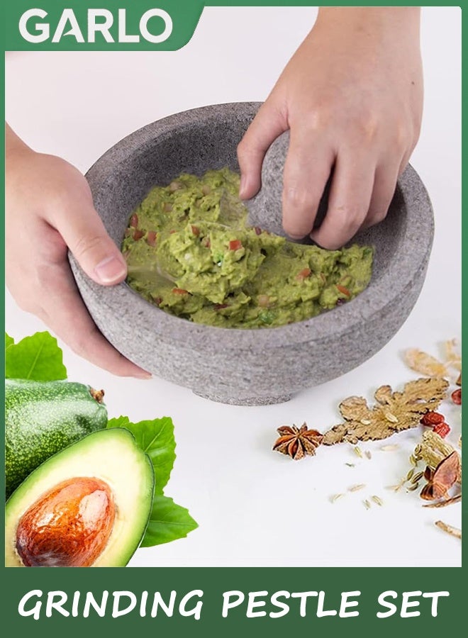 Garlo Large Mortar and Pestle Set,4 Cups Unpolished Granite Mexicano Guacamole Bowl,Stone Grinder Bowl for Crushing/Grinding-Guacamole,Spices Grinder,Herb Crusher,Salsa and Pesto-8IN/Gray - Image 2