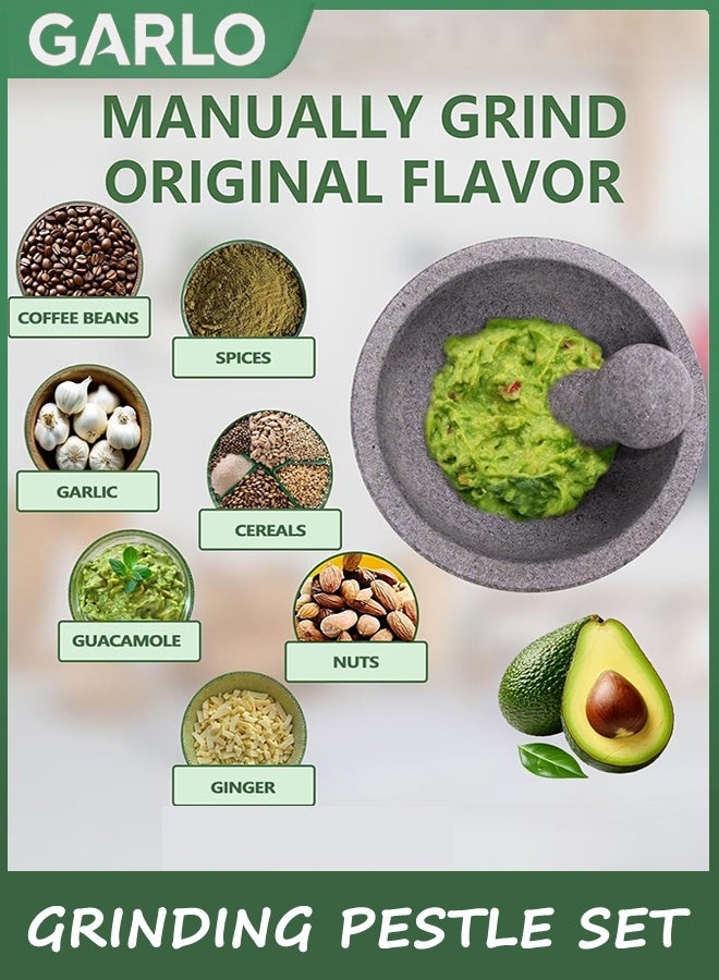 Garlo Large Mortar and Pestle Set,4 Cups Unpolished Granite Mexicano Guacamole Bowl,Stone Grinder Bowl for Crushing/Grinding-Guacamole,Spices Grinder,Herb Crusher,Salsa and Pesto-8IN/Gray - Image 4