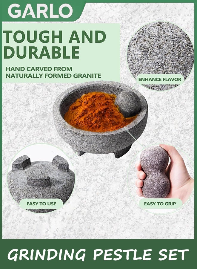 Garlo Large Mortar and Pestle Set,4 Cups Unpolished Granite Mexicano Guacamole Bowl,Stone Grinder Bowl for Crushing/Grinding-Guacamole,Spices Grinder,Herb Crusher,Salsa and Pesto-8IN/Gray - Image 3