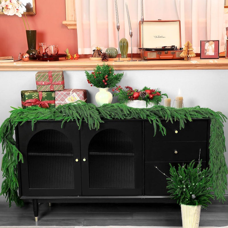 IPOOLTENG 18 FT (2 * 9FT) Christmas Norfolk Pine Garland, Real Touch Dense Faux Greenery Garland for Mantle, Table, Wall, Indoor & Outdoor Christmas Decorations - Image 4