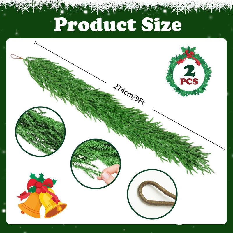 IPOOLTENG 18 FT (2 * 9FT) Christmas Norfolk Pine Garland, Real Touch Dense Faux Greenery Garland for Mantle, Table, Wall, Indoor & Outdoor Christmas Decorations - Image 3