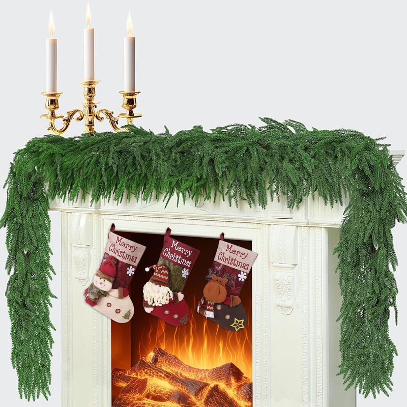 IPOOLTENG 18 FT (2 * 9FT) Christmas Norfolk Pine Garland, Real Touch Dense Faux Greenery Garland for Mantle, Table, Wall, Indoor & Outdoor Christmas Decorations - Image 2