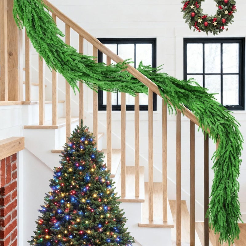 IPOOLTENG 18 FT (2 * 9FT) Christmas Norfolk Pine Garland, Real Touch Dense Faux Greenery Garland for Mantle, Table, Wall, Indoor & Outdoor Christmas Decorations - Image 5