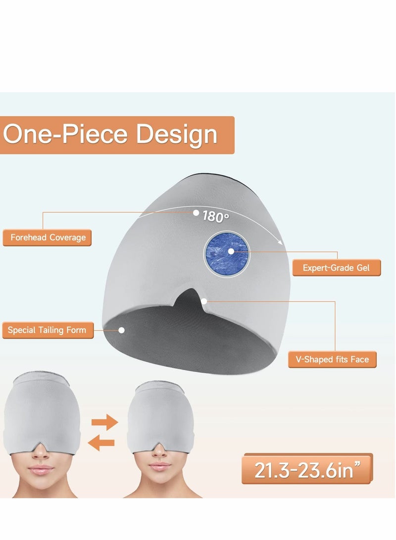 Excefore Ice Head Wrap, Form Fitting Gel Headache Relief Hat, Cold Therapy Mask, Comfortable Strechable Pack Eye Mask for Puffy Eyes, Tension, Sinus and Stress Relief, Gray - Image 3