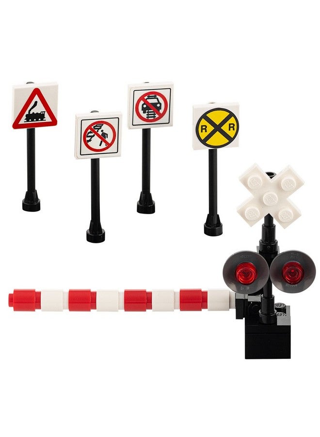 Custom Toys & Hobbies Building Bricks Toys Train Railroad Crossing Signal Crossing Gate 4 Signs City Town Miniature Railroad Modeling Kids AFOL  - Image 1