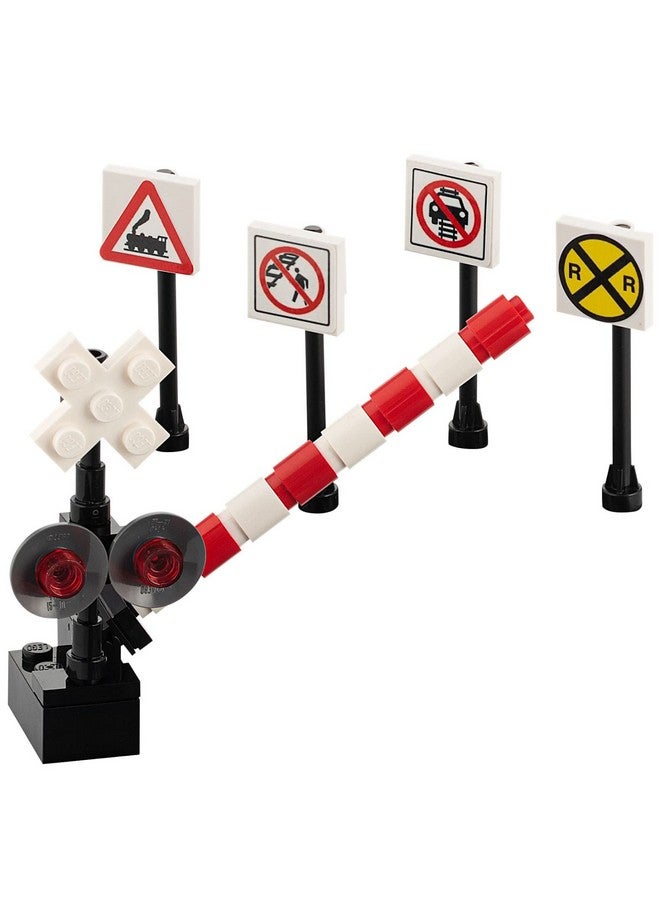 Custom Toys & Hobbies Building Bricks Toys Train Railroad Crossing Signal Crossing Gate 4 Signs City Town Miniature Railroad Modeling Kids AFOL  - Image 2